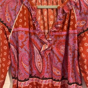 Boteh Paisley Print Women's Top - Red and Pink